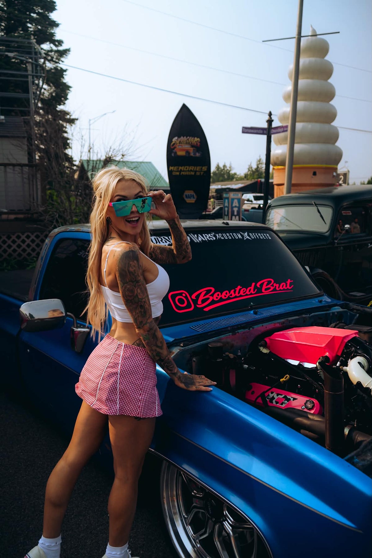 Pink/Teal Frame Blue Lens Sunglasse
