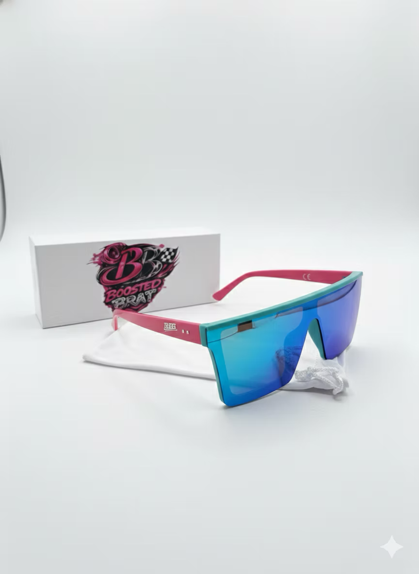 Pink/Teal Frame Blue Lens Sunglasse